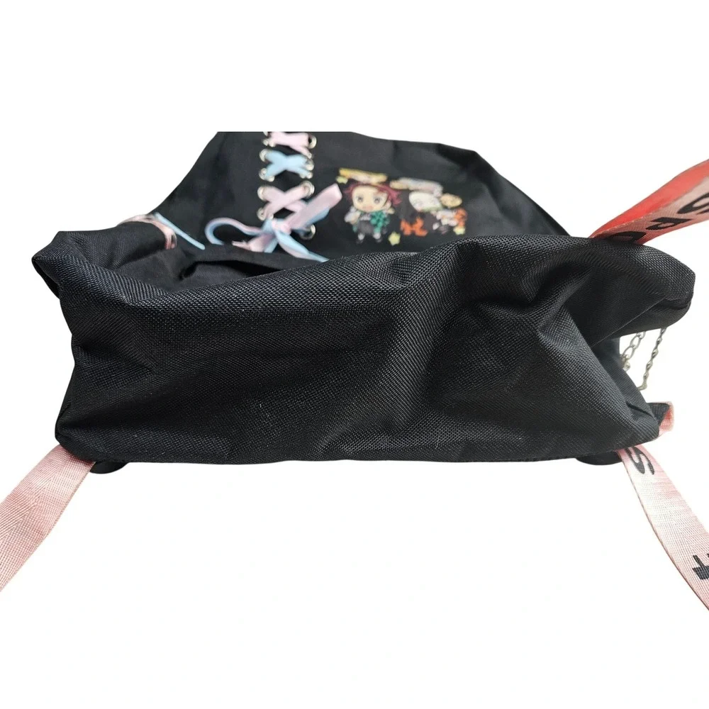 Demon Slayer Anime Backpack Black Pink Lace Up USB Port Tanjiro Nezuko Chibi